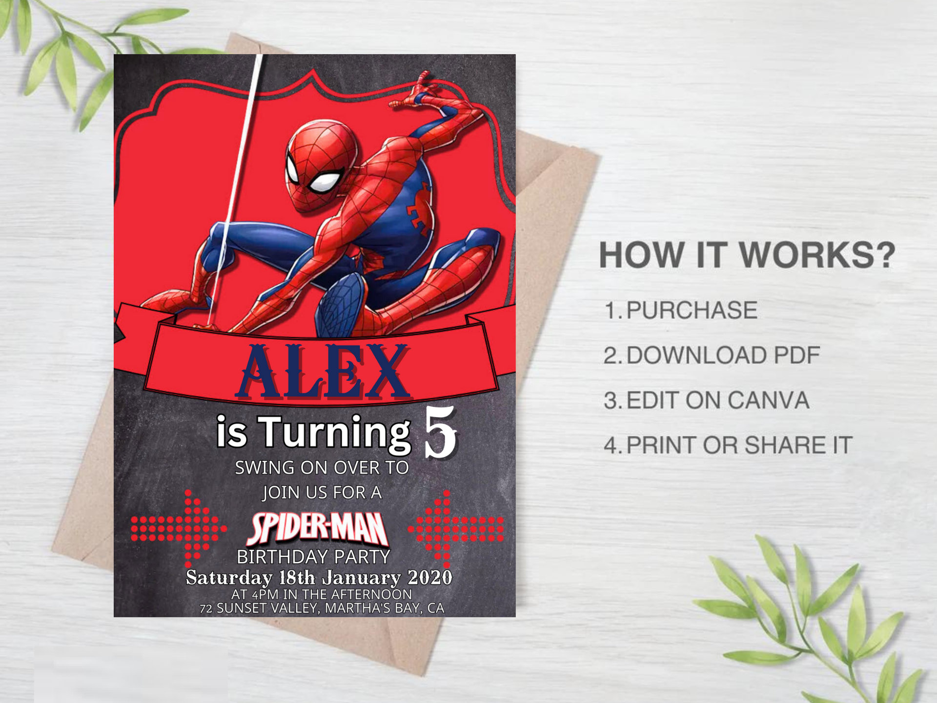 Editable Spider Man Birthday Invitation Template, Printable Super Hero ...