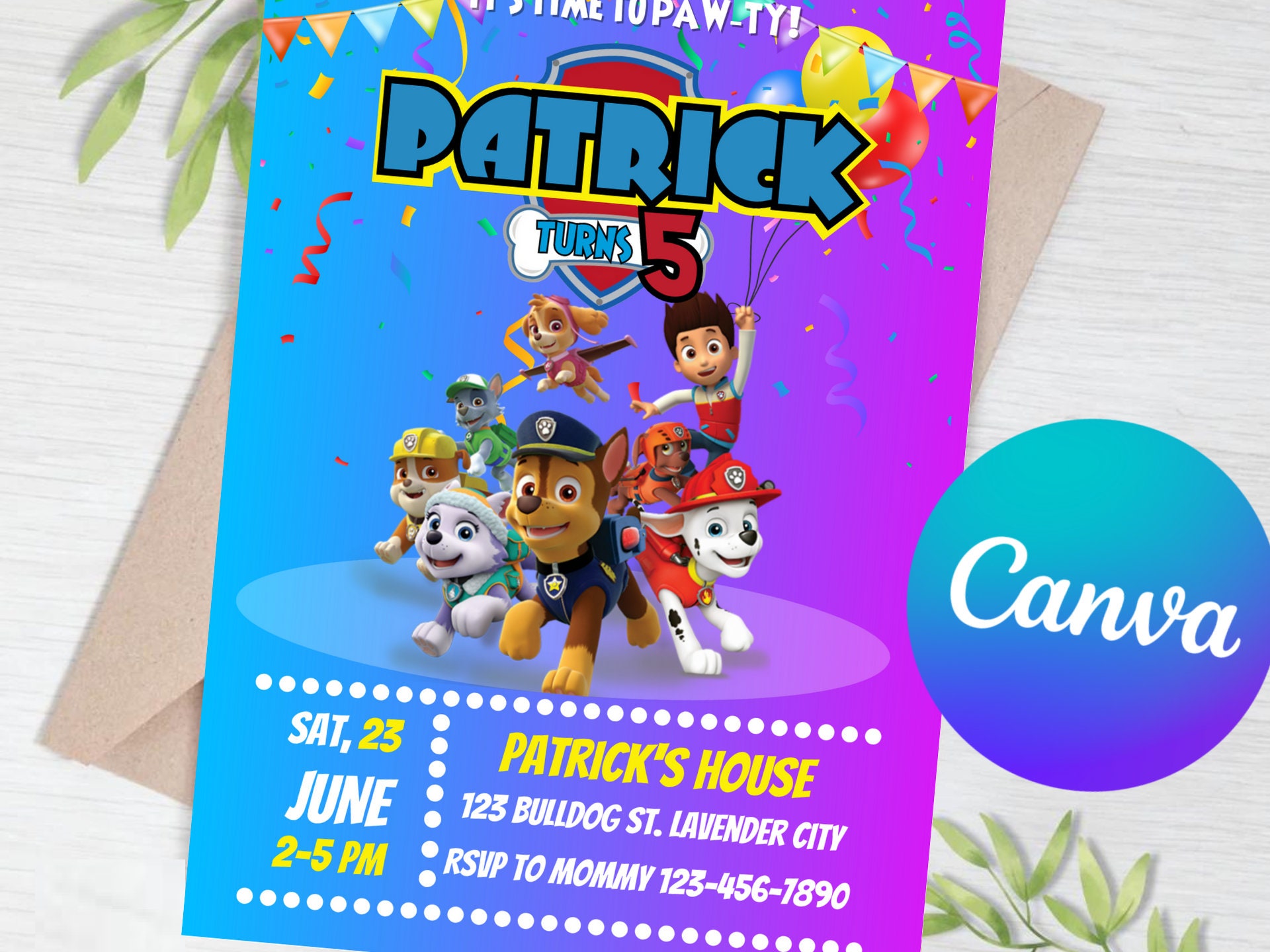 Editable Paw Patrol Birthday Invitation, Paw Patrol Invite, Paw Patrol ...