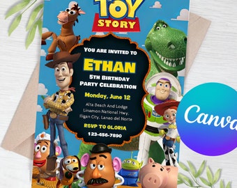 Zaproszenie urodzinowe Toy Story do pobrania natychmiast Spersonalizowany szablon do wydrukowania Edytowalny szablon Zaproszenie cyfrowe lub drukowane, POBIERANIE CYFROWE