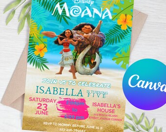 Moana verjaardagsfeestje uitnodiging, Baby Moana uitnodigen, Moana verjaardagsuitnodiging, Maui verjaardag uitnodigen, bewerkbare uitnodiging, Instant Download