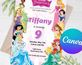 Princess Birthday Invitation Girl Princess Birthday Party Invite Pink Princess Theme Editable Template Instant Digital Download Printable