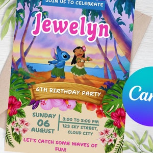 Faire-part d'anniversaire Lilo et Stitch Faire-part au point d'invitation modifiable au point d'invitation Carte imprimable numérique au point de fête