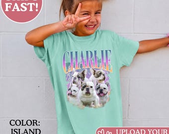 Comfort Colors® Custom Retro Dog Kids Shirt, Personalized Pet Kid Tee, Custom Photo Gifts 90s Graphic, Bootleg Rap Dog Custom Design Tees