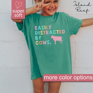Comfort Colors® Kids Cow Gifts, Kid Cow Shirt, Easily Distracted By Cows Youth Shirt, Animal Lover Kids Gift, Country Shirt, Cute Cow Tee