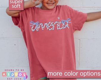 Camisa infantil Comfort Colors® Coquette America USA, camisa floral del 4 de julio para niños, camisa juvenil patriótica, camisa del 4 de julio, camisa para niños estadounidenses