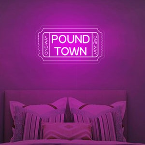 Poundtown Neon Sign, Poundtown Wall Art, Above Bed Wall Art, Master Bedroom Wall Decor, Bachelor Room Decor, Funny Adult Couple Humor Decor