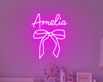 Custom Bow Name Neon Sign ,Girly Room Decor, Personalized Bow Name Decor, Bow Name Wall Art, Girly Nursery Wall Decor, Playroom Wall Decor