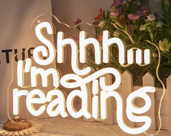 Shhh I&#39;m Reading Neon Sign,Book Wall Sign Decor,Reading Wall Hanging Sign,Bookshelf Decor,Library Neon Sign,Bookish Decor,Reading Quote Gift