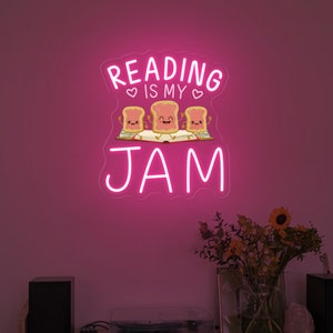 Reading Is My Jam Neon Sign, Book Wall Sign Decor, Reading Wall Hanging Sign,Bookshelf Decor,Library Neon Sign,Bookish Decor,Gift for Reader