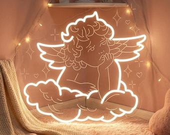 Cherub Neon Sign, Cherub Wall Decor Sign, Angel Neon Sign, Little Angel Wall Decor, Pink Girly Wall Decor, Gift for kids, Nursery Wall Decor