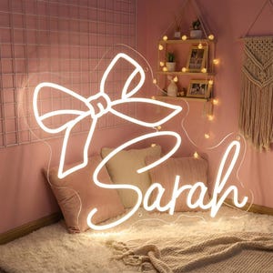 Personalized Name Bow Neon Sign,Customize Name Art,Custom Bow Name Decor,Bow Birth Announcement Sign,Girly Name Wall Art,Xmas Gift for her