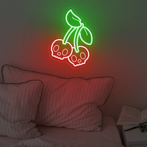 Cherry Skulls Neon Sign, Cherry Skull Led light,  Cherry art sign decor, Cherry Skulls Wall Art, Skulls Wall Art Decor, Personalized Gift