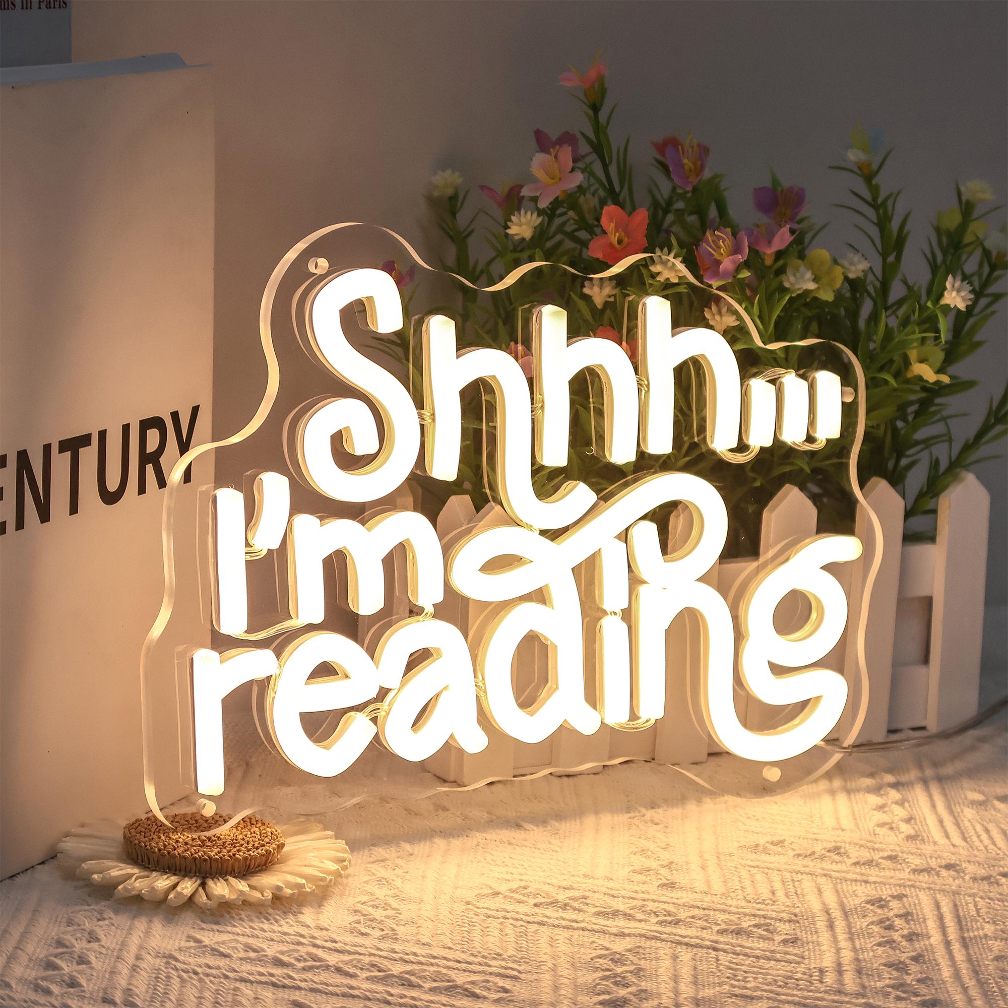 Shhhh Library Sign Shhh I'm Reading Neon Sign,book Wall Sign Decor,reading Wall Hanging ...