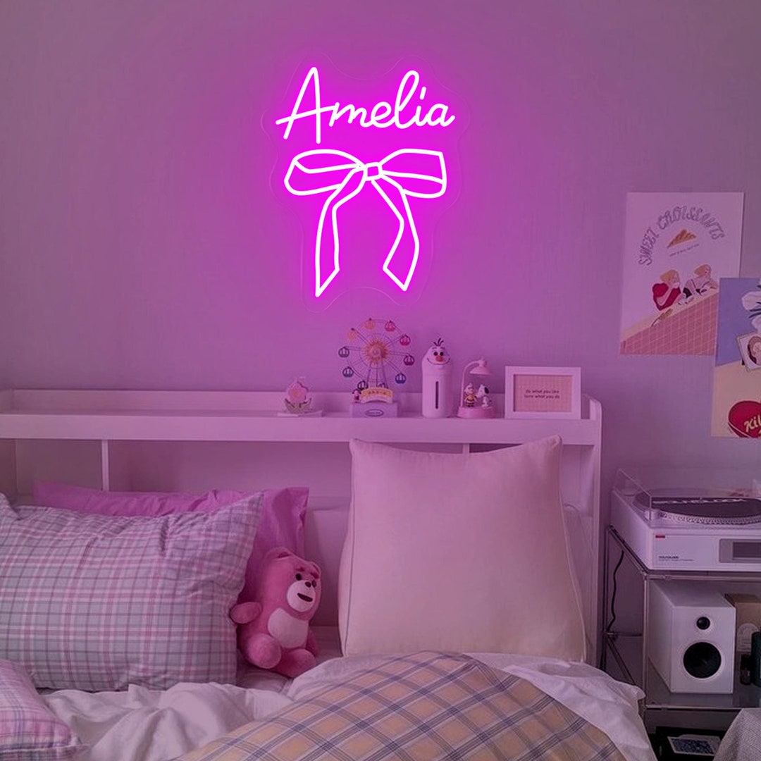 Custom Bow Name Neon Sign ,girly Room Decor, Personalized Bow Name ...
