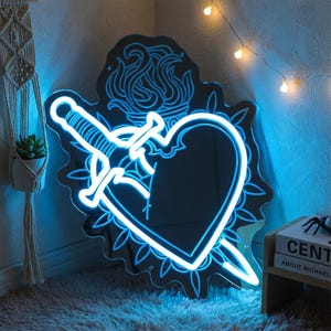 Neonreclame spiegel Heilig Hart, selfiespiegel girly kamer, make-upspiegel, katholieke wanddecoratie, bord kleedkamer, decor spiegel, unieke cadeau-ideeën
