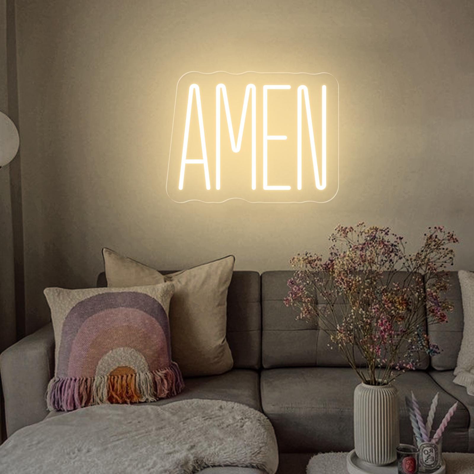 AMEN Neon Sign,Faith Neon Sign,Jesus Wall Hanging,Religious Wall Art,Gift For Christians,Church Wall Art, Gallery Wall Art Christian Gifts