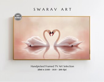 Valentines Day Frame TV Art, Romantic Swan Couple, Love & Serenity Art, Romantic Frame TV Art, Valentine's Day TV Decor, Digital Download