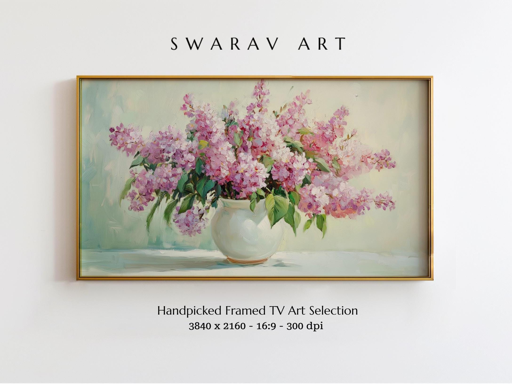 Frame TV Art, Lilacs in White Vase, Impressionist Floral Oil
