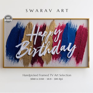 Birthday Frame TV Art, Bold Abstract Happy Birthday Frame TV Art,  Energetic Modern Party Frame TV Art, Celebration Tv Art, Instant Download