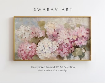 Frame TV Art, Pink and White Hydrangeas Abstract, Textured Digital Print, Frame TV Art Floral, Frame TV Art Summer, Warm Neutral Pink Art