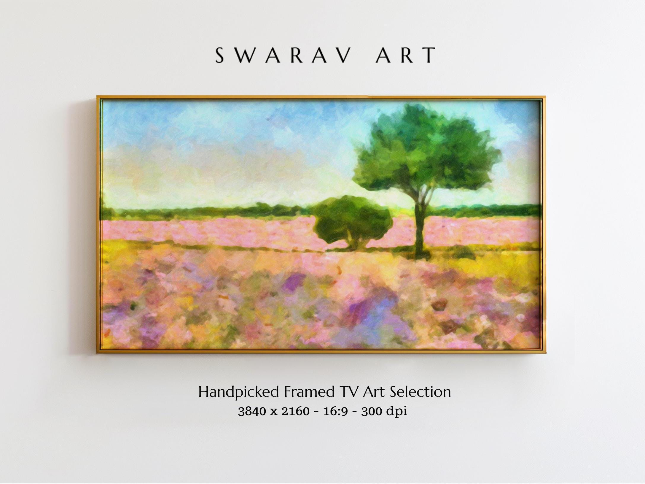 Frame TV Art, Green Trees in Petunia Field Painting, Abstract Frame TV Art, Impressionist, Vintage Frame TV Art, Vibrant, Digital Download