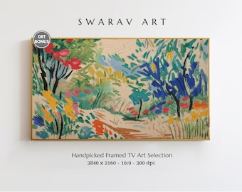 Matisse-inspired Garden: Samsung Frame TV Art, Lush Trees & Bushes Digital Print for Samsung Frame TV, Colorful Garden Scene Digital Print