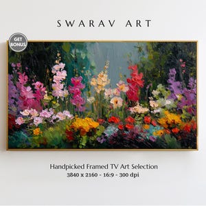 Rahmen TV Art, Cottagecore Gartenrahmen TV Kunst, lebendige Blumen in Blüte, Frühlingsrahmen TV Artm Sommer Ölgemälde Stil, digitaler Download