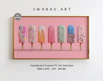 Frame TV Art, Pastel Popsicle Frame TV Art, Summer Frame TV Art, 3D Brushstroke Popsicle Painting, Light Pink Background, Digital Download