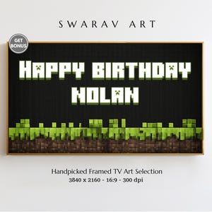Könnte beinhalten: Eine schwarz-grüne Minecraft-Geburtstagskarte mit dem Text "Happy Birthday Nolan".