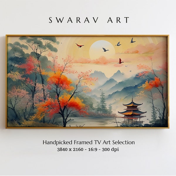 Rustic Vintage Japanese Landscape: Oil Paint Style for Samsung Frame TV, Vintage Rustic Japanese Countryside Art, Pastel Digital Print