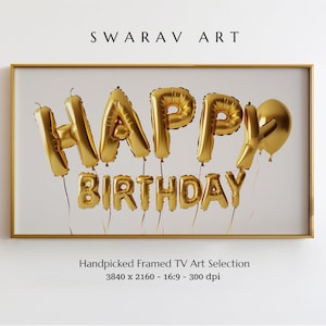 Birthday Frame TV Art, Happy Birthday Digital Print, Happy Birthday Balloon, Birthday TV Decor, Frame TV Art Celebration, Digital Download