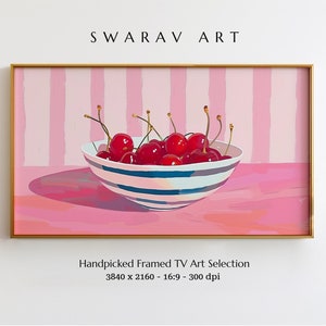 Frame TV Art, Colorful Cherry Digital Download for Frame Tv, Trendy Still Life,  Frame TV Art Summer, Pink Frame TV Art, Instant Download
