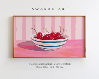Frame TV Art, Colorful Cherry Digital Download for Frame Tv, Trendy Still Life,  Frame TV Art Summer, Pink Frame TV Art, Instant Download