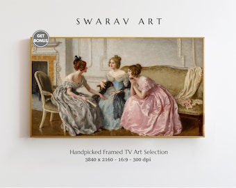 Frame TV Art, Elegant Gossip, Three Women on a Sofa Digital Print, Classic Painting Art for Frame TV, Vintage Frame TV Art, Digital Download