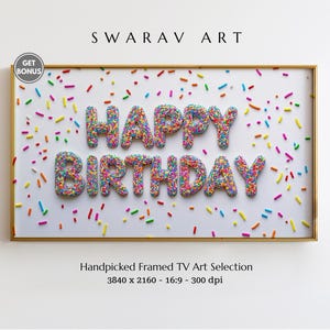 Birthday Frame TV Art, Happy Birthday Sprinkle Cake Frame TV Art, Party Decor, Bold & Colorful Design, Celebration TV Art, Digital Download