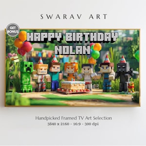 Personalisierter Bilderrahmen TV-Kunst, Minecraft-Geburtstags-Rahmen TV-Kunst, Benutzerdefinierte Kinderparty-Digitalkunst, Spaßfeier-TV-Dekor, Gamer-Geburtstag-Download