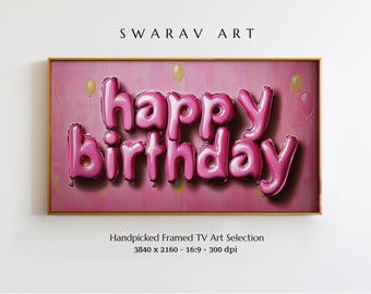 Pink Balloon 'Happy Birthday' Frame TV Art (Digital Download)
