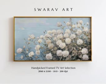 White Roses Impressionist Painting: Samsung Frame TV Art (Digital Download)