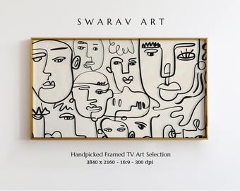 Frame TV Art, Abstract Faces Illustration, Cocteau-Style Digital Art for Samsung Frame TV, Frame TV Art Abstract, Line Art, Digital Download