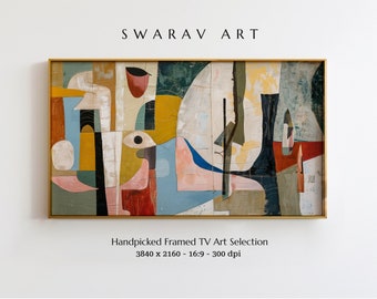 Frame TV Art, Abstract Painting in Jean Cocteau Style, Muted Colors Collage Art for Samsung Frame TV, Simple Shapes Collage Frame TV Art