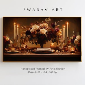 Thanksgiving Frame TV Art, Thanksgiving Dinner Table with Flowers & Candles Oil Painting, Rustic Autumn Decor for Frame TV, Digital Download