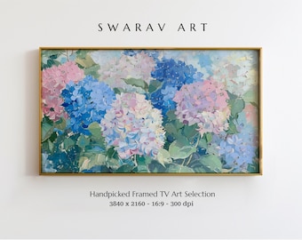 Frame TV Art, Hydrangeas Oil Painting Digital Print, Frame TV Art Floral,  Frame TV Art Summer, Frame Tv Art Pastel, Pink Blue Hydrangea