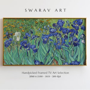 Vintage Frame TV Art, Van Gogh Irises Digital Print, Garden with Irises in Bloom, Vibrant Irises & Flowers, Floral Art, Digital Download