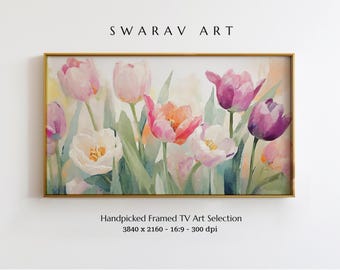 Easter Frame TV Art, Pastel Tulip Meadow, Vintage Inspired Mural, Tulip Easter Art, Frame TV Art Floral, Pastel Hues, Digital Download