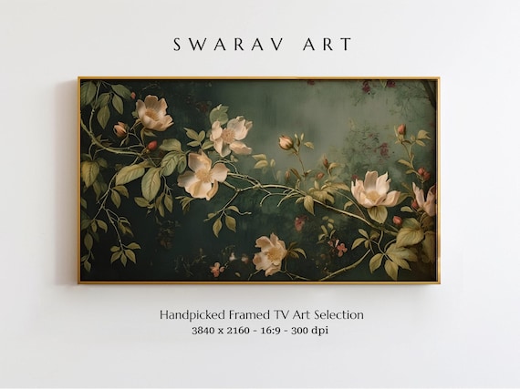 Frame TV Art, Antique Dark Green Wildflower Digital Print, Floral Frame TV Art, Earthy Organic Floral Vintage Botanical, Digital Download
