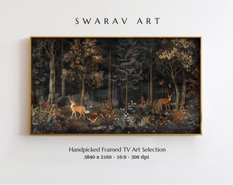 Frame TV Art, Mystical Forest Tapestry: Samsung Frame TV Digital Art, Enchanted Forest Digital Print, Majestic Deer in Dark Forest Art