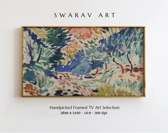 Frame TV Art, Vibrant Blue Green Red Plants, Vintage Abstract Painting, Matisse Garden Art Print, Digital Download, Samsung Frame TV Art