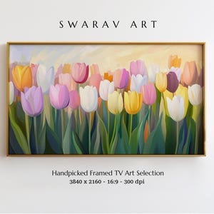Frame TV Art, Spring Tulip Field, Soft Pastel Acrylic Landscape Painting TV Art, Tulip Easter Art, Floral Frame TV Art, Digital Download
