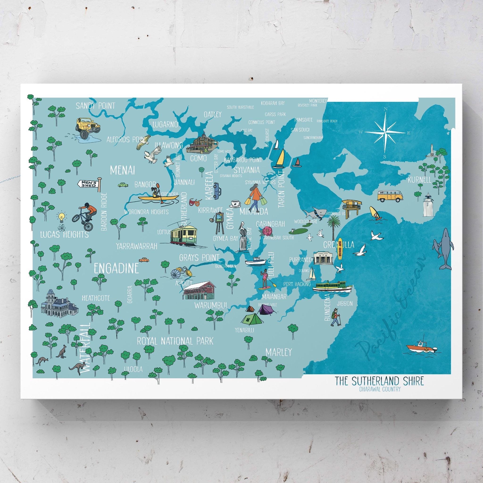 Illustrated Map of the Sutherland Shire | A3 Print - Etsy