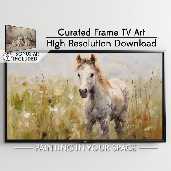 Spring Foal Frame TV Art Springtime Decor Modern Aesthetic Design Cute Horse Beautiful Animals Digital Artwork, Vintage Oil Paintings for TV